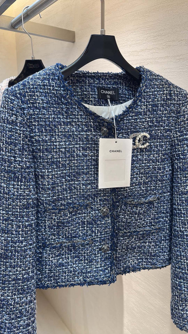 Chanel 2025 Veste Tweed Bleu Duvet