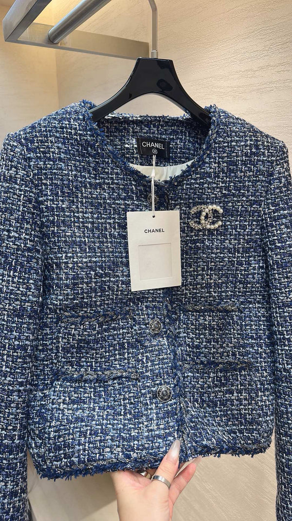 Chanel 2025 Veste Tweed Bleu Duvet