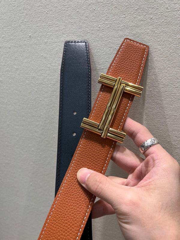FIBBIA PER CINTURA HM TRAVERSE E CINTURINO REVERSIBILE IN PELLE MARRONE BRONZO 38 MM FERRAMENTA ORO