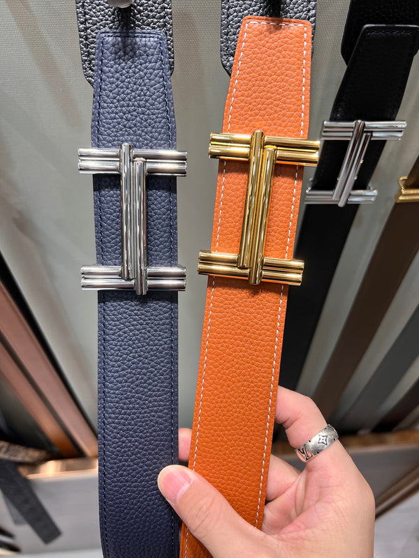 FIBBIA PER CINTURA HM TRAVERSE E CINTURINO REVERSIBILE IN PELLE MARRONE BRONZO 38 MM FERRAMENTA ORO