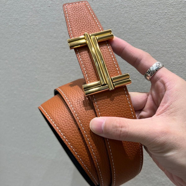 FIBBIA PER CINTURA HM TRAVERSE E CINTURINO REVERSIBILE IN PELLE MARRONE BRONZO 38 MM FERRAMENTA ORO