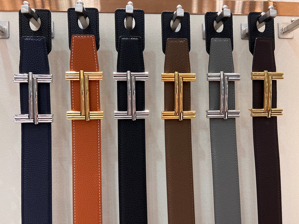 FIBBIA PER CINTURA HM TRAVERSE E CINTURINO REVERSIBILE IN PELLE MARRONE BRONZO 38 MM FERRAMENTA ORO