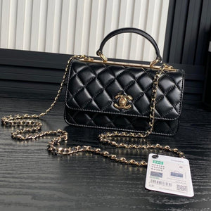 CC 24B Trendy Bag 18.5cm Black Lambskin Gold Hardware