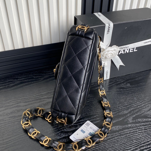 CC 24K Mini Flap Bag 24cm Black Lambskin Gold Hardware