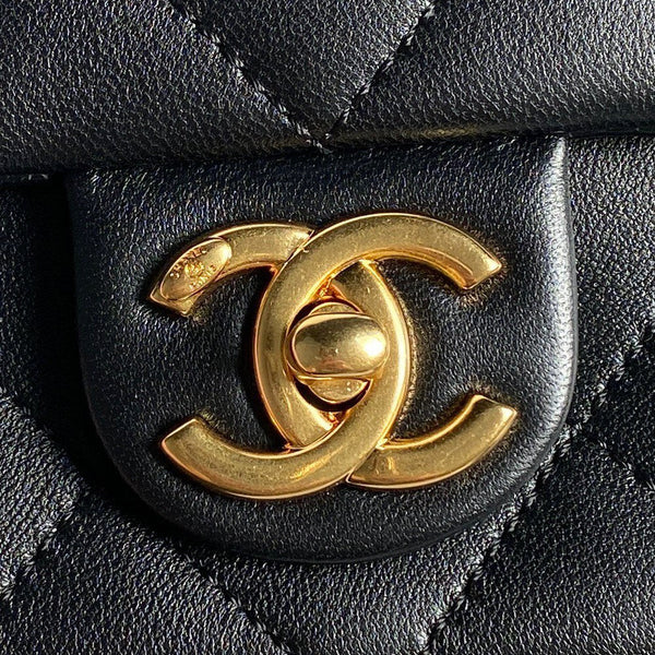 CC 24K Mini Flap Bag 24cm Black Lambskin Gold Hardware