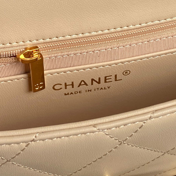 CC 24K Mini Flap Bag 21cm Beige Lambskin Gold Hardware