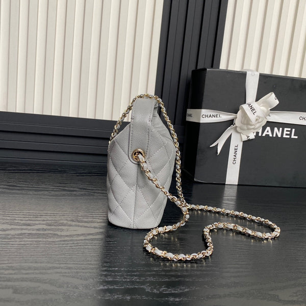 Borsa Hobo CC 25C 21,5 cm con manico superiore in pelle di vitello martellata grigia