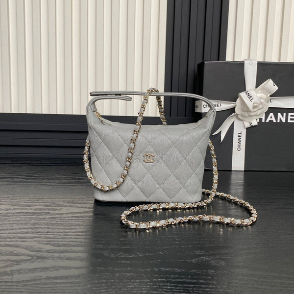 Borsa Hobo CC 25C 21,5 cm con manico superiore in pelle di vitello martellata grigia