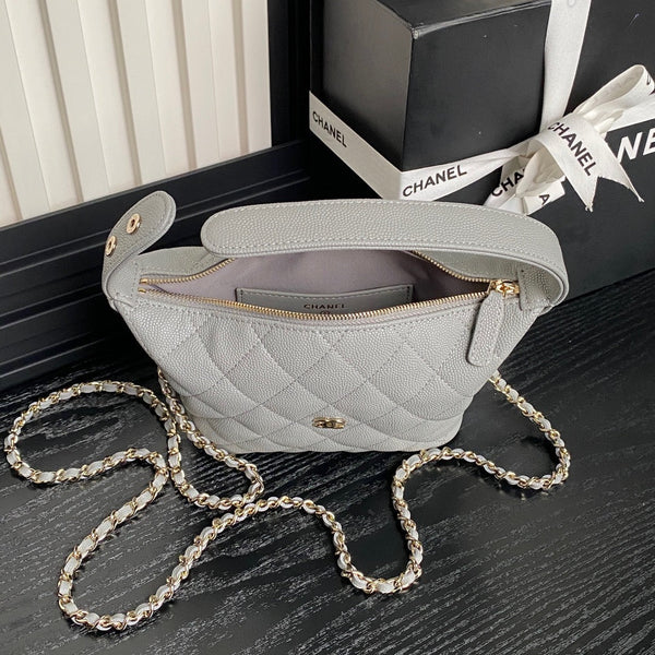 Borsa Hobo CC 25C 21,5 cm con manico superiore in pelle di vitello martellata grigia