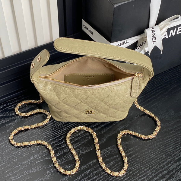 Borsa Hobo CC 25C 21,5 cm con manico superiore in pelle di vitello martellata beige