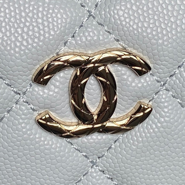 Sac-repas CC Coco Crush à poignée en cuir caviar bleu clair