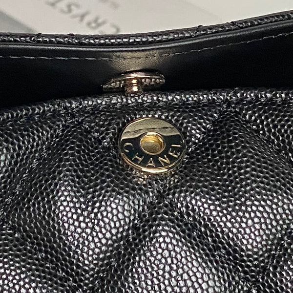 Sac à main CC Coco Crush en cuir de caviar noir