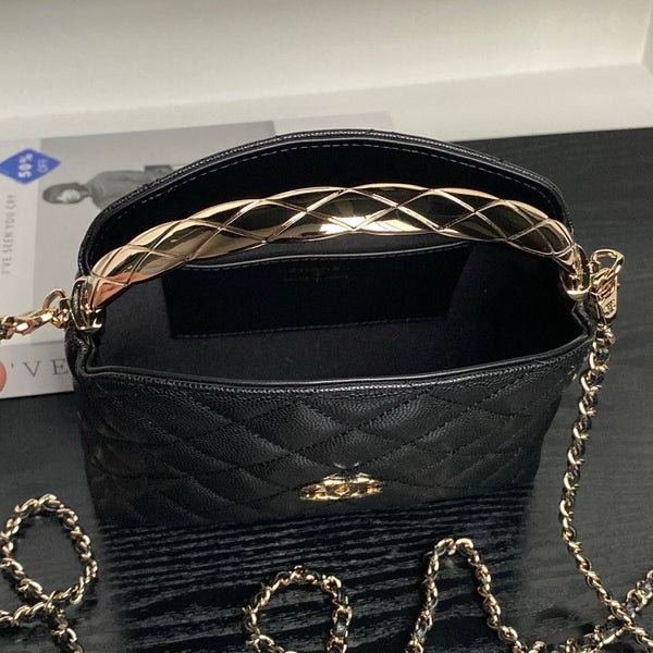 Sac à main CC Coco Crush en cuir de caviar noir