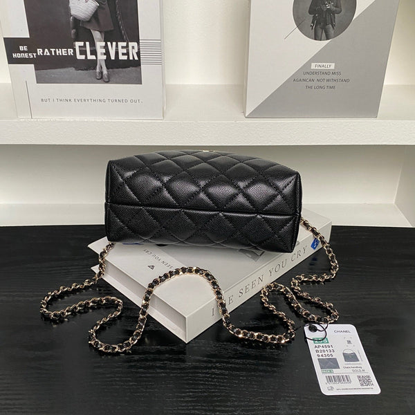 Sac à main CC Coco Crush en cuir de caviar noir