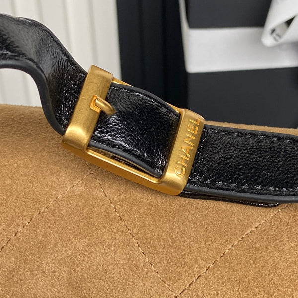 Chanel 2026 Coco Base Top Handle Flap Bag Beige Black Suede Leather 348231