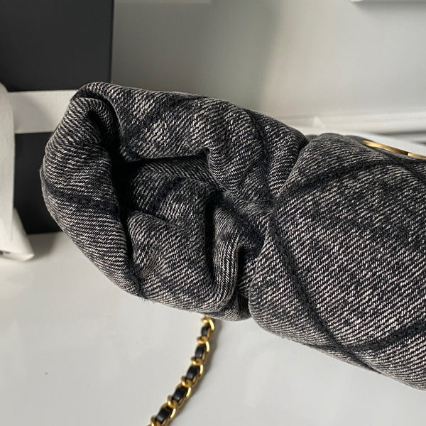 Chanel 25K Bow Bag Dark Gray Gold Denim Leather 295188