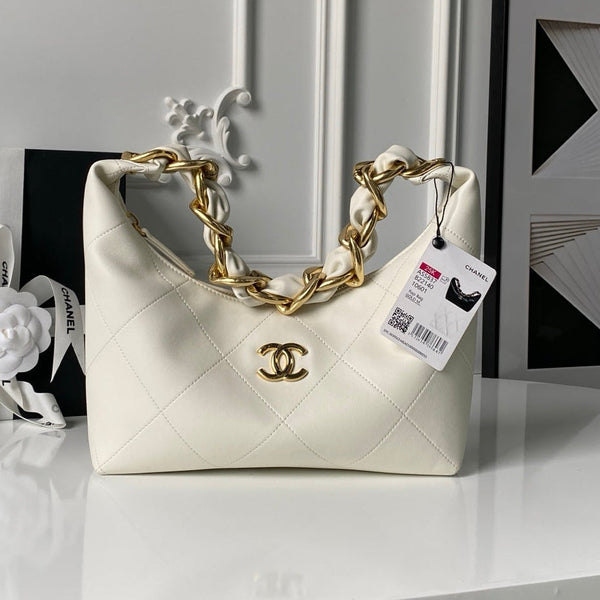 CC 2025 Hobo Bag White Calfskin Gold Hardware 298486