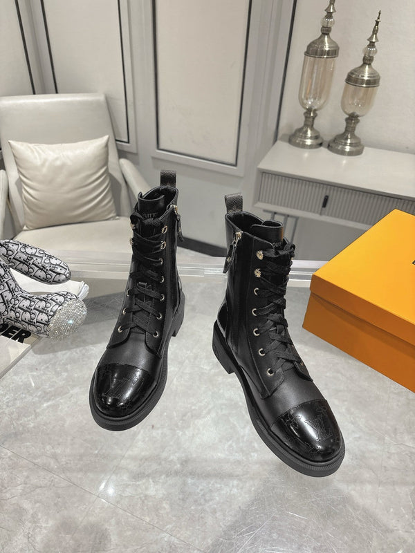 Stivali LV Citizen Flat Ranger in pelle di vacchetta nera