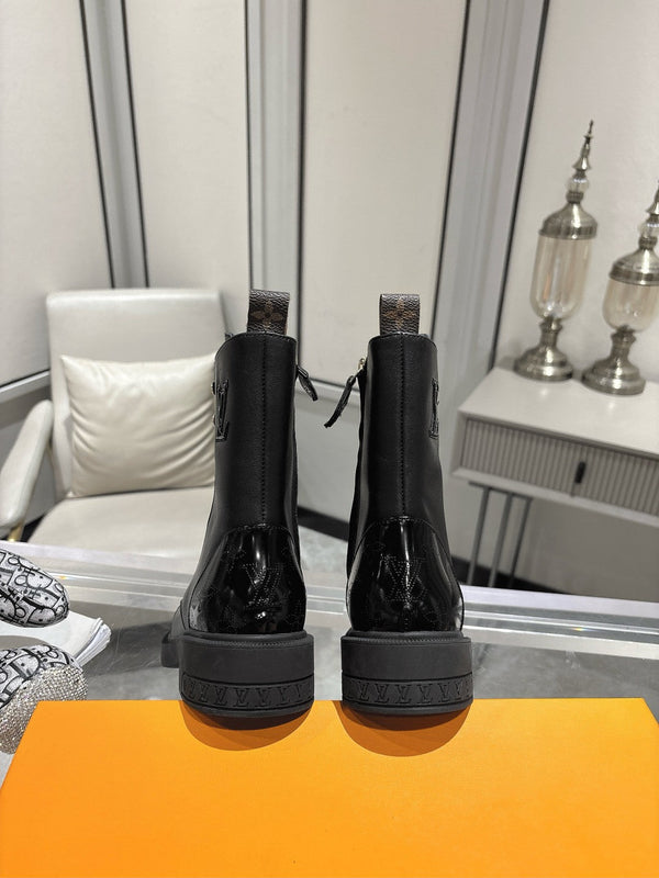 Stivali LV Citizen Flat Ranger in pelle di vacchetta nera
