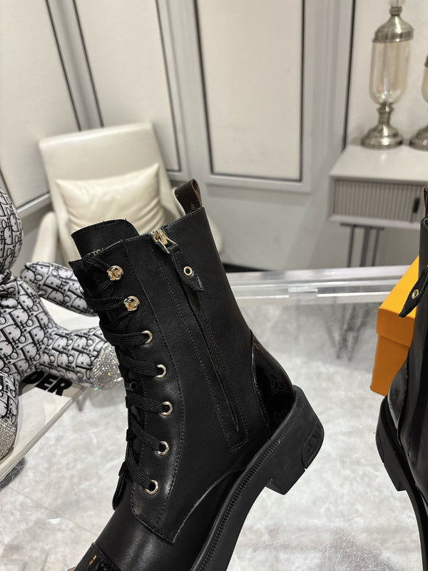 Stivali LV Citizen Flat Ranger in pelle di vacchetta nera