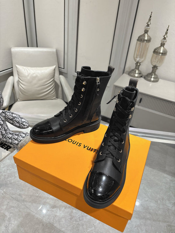 Stivali LV Citizen Flat Ranger in pelle di vacchetta nera