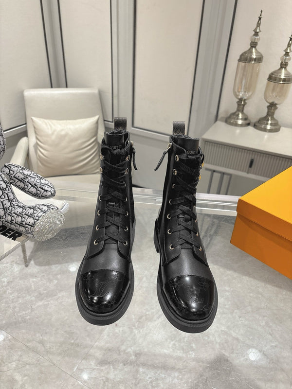 Stivali LV Citizen Flat Ranger in pelle di vacchetta nera