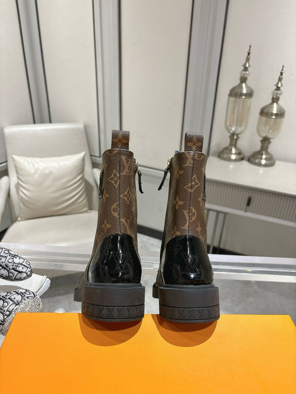 Stivali LV Citizen Flat Ranger in pelle bovina monogramma marrone scuro