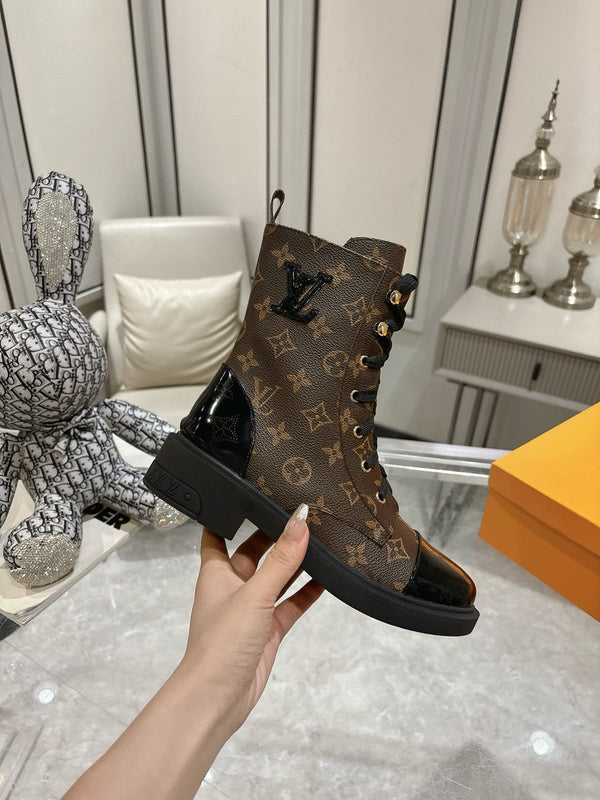 Stivali LV Citizen Flat Ranger in pelle bovina monogramma marrone scuro