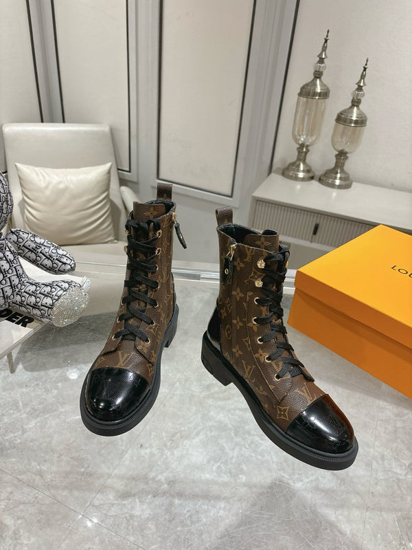 Stivali LV Citizen Flat Ranger in pelle bovina monogramma marrone scuro