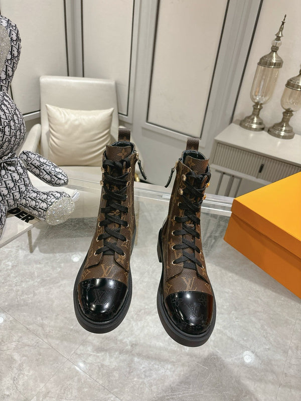 Stivali LV Citizen Flat Ranger in pelle bovina monogramma marrone scuro