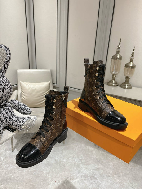 Stivali LV Citizen Flat Ranger in pelle bovina monogramma marrone scuro