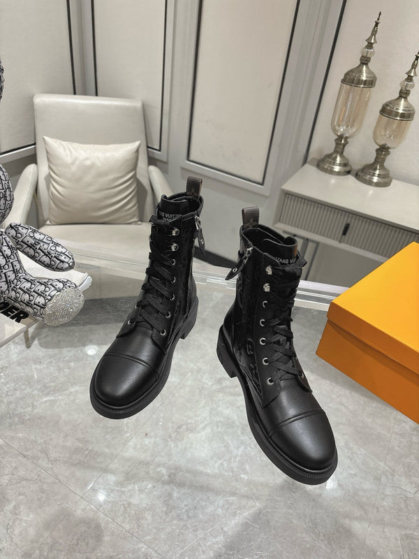 Stivali LV Citizen Flat Ranger in pelle bovina monogrammata nera