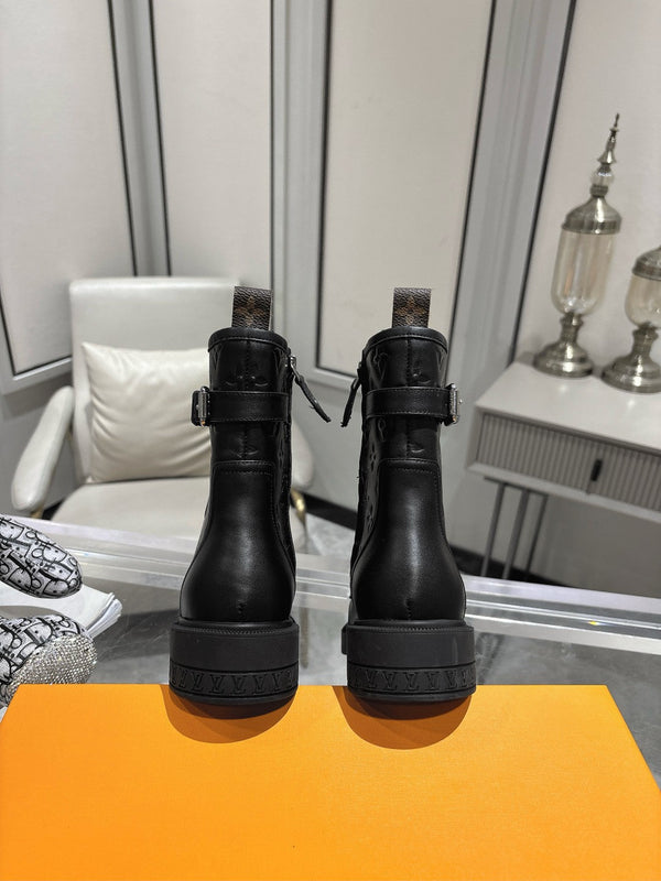 Stivali LV Citizen Flat Ranger in pelle bovina monogrammata nera