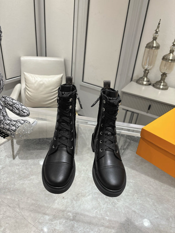Stivali LV Citizen Flat Ranger in pelle bovina monogrammata nera