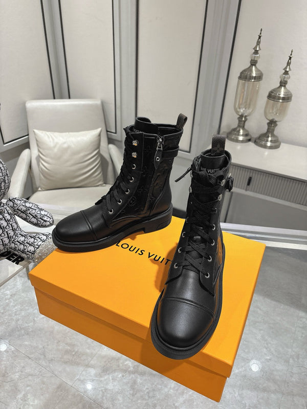 Stivali LV Citizen Flat Ranger in pelle bovina monogrammata nera