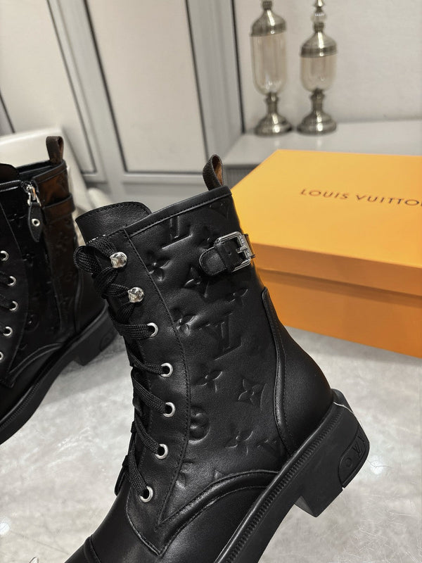 Stivali LV Citizen Flat Ranger in pelle bovina monogrammata nera