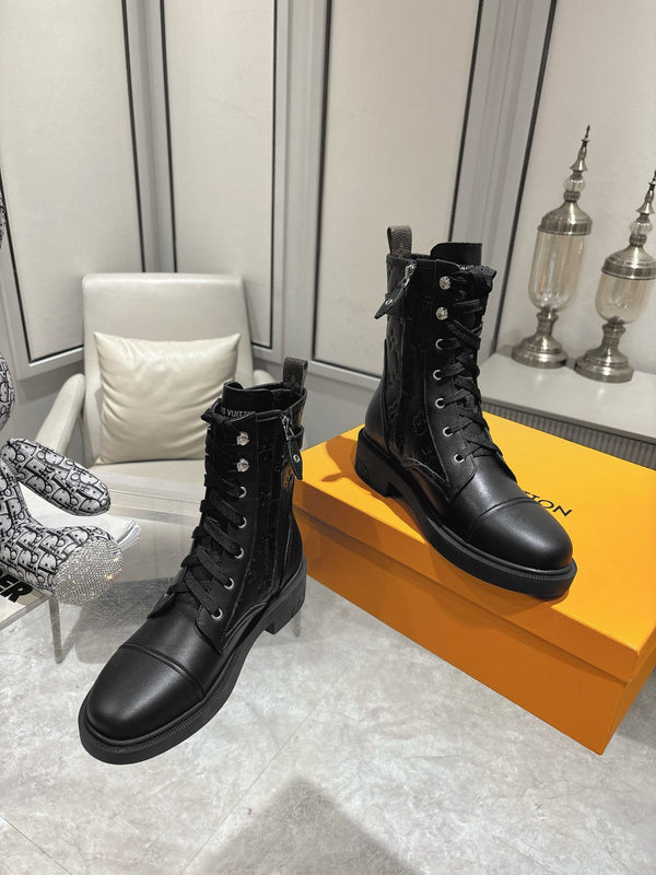 Stivali LV Citizen Flat Ranger in pelle bovina monogrammata nera