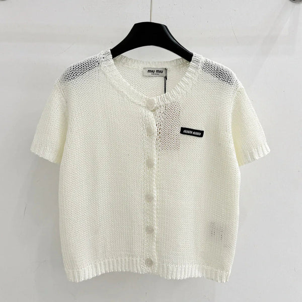Miu 2026 Short Knit Cardigan White Wool 396496