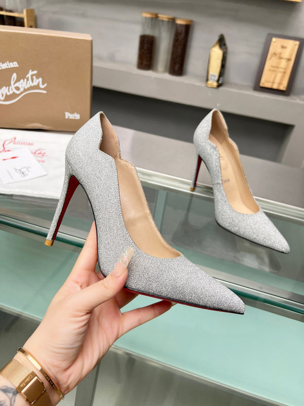 CL Hot Chick Pumps 100mm Sequin Fabric Silver