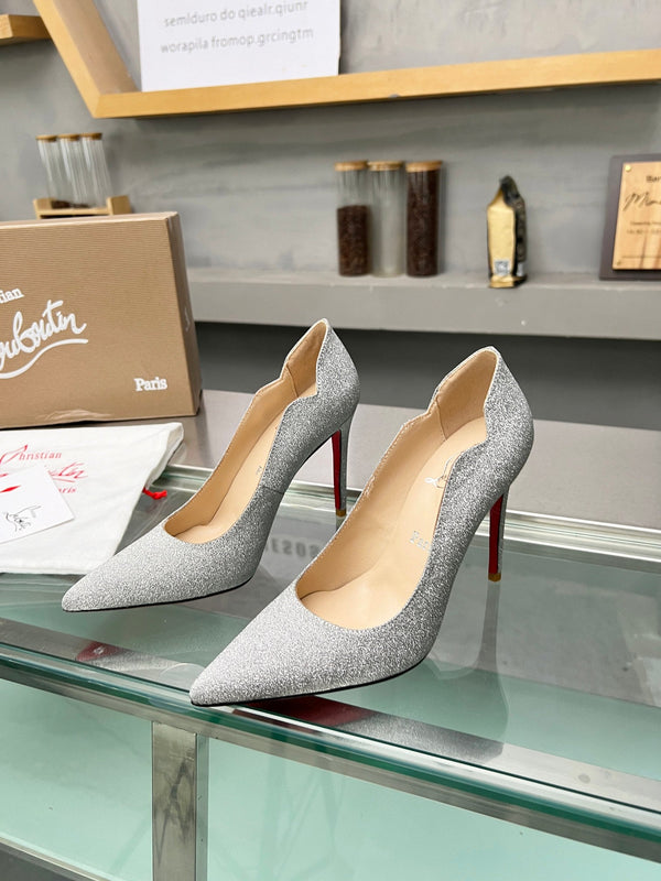 CL Hot Chick Pumps 100mm Sequin Fabric Silver