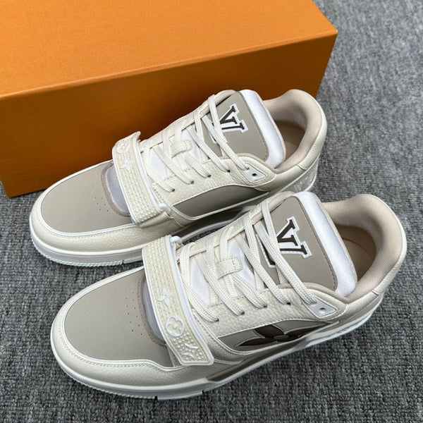 LV TRAINER BIANCO MIX GRIGIO MONOGRAMMA PELLE DI VITELLO
