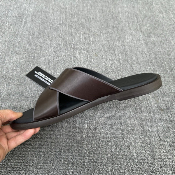 Zegna Men's Sandal Dark Brown Black Leather 144951