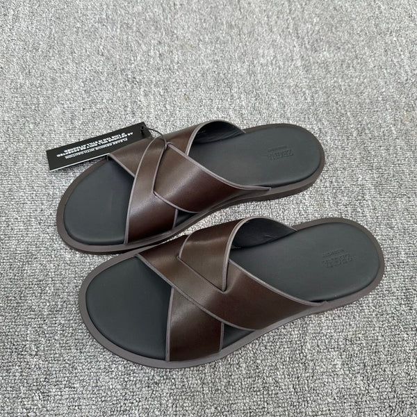 Zegna Men's Sandal Dark Brown Black Leather 144951