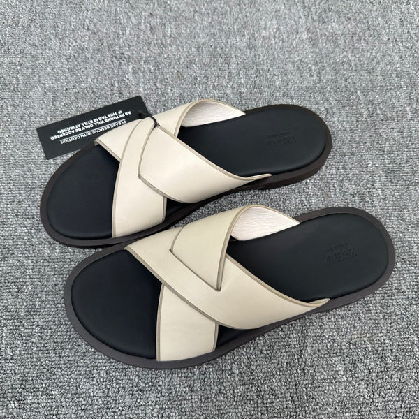 Zegna Men's Sandal Cream Black Leather 144953