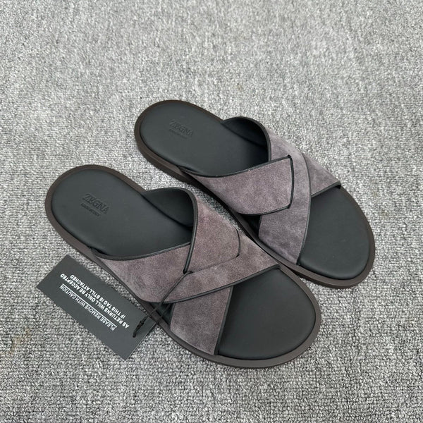 Zegna Men's Sandal Dark Grey Suede Leather 144953