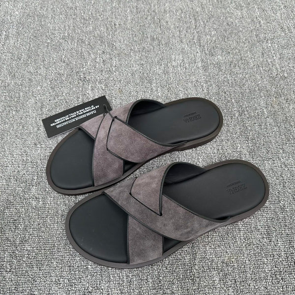 Zegna Men's Sandal Dark Grey Suede Leather 144953