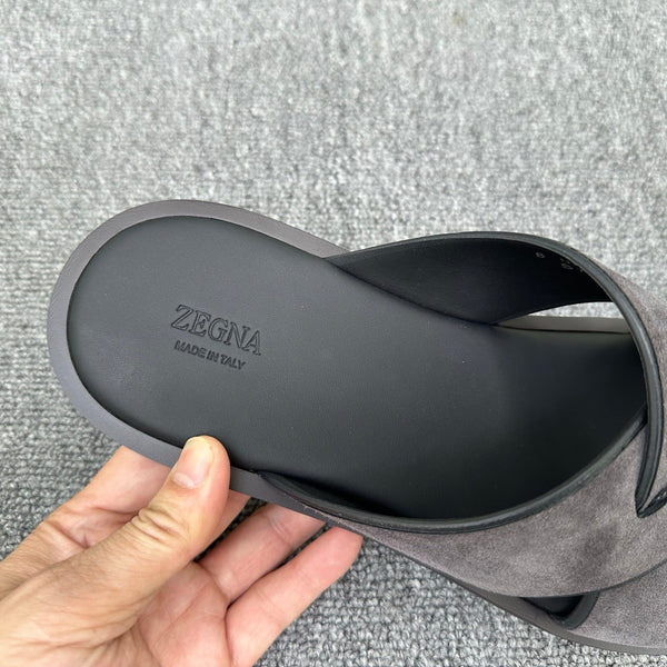 Zegna Men's Sandal Dark Grey Suede Leather 144953