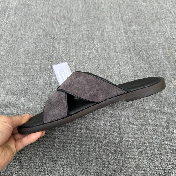 Zegna Men's Sandal Dark Grey Suede Leather 144953