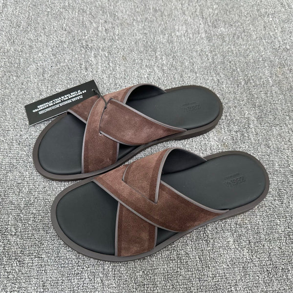 Zegna Men's Sandal Chocolate Suede Leather 144954