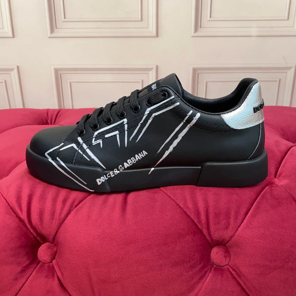 DC 25 Portofino Sneakers Black Eagle-Print & Sheepskin 271107